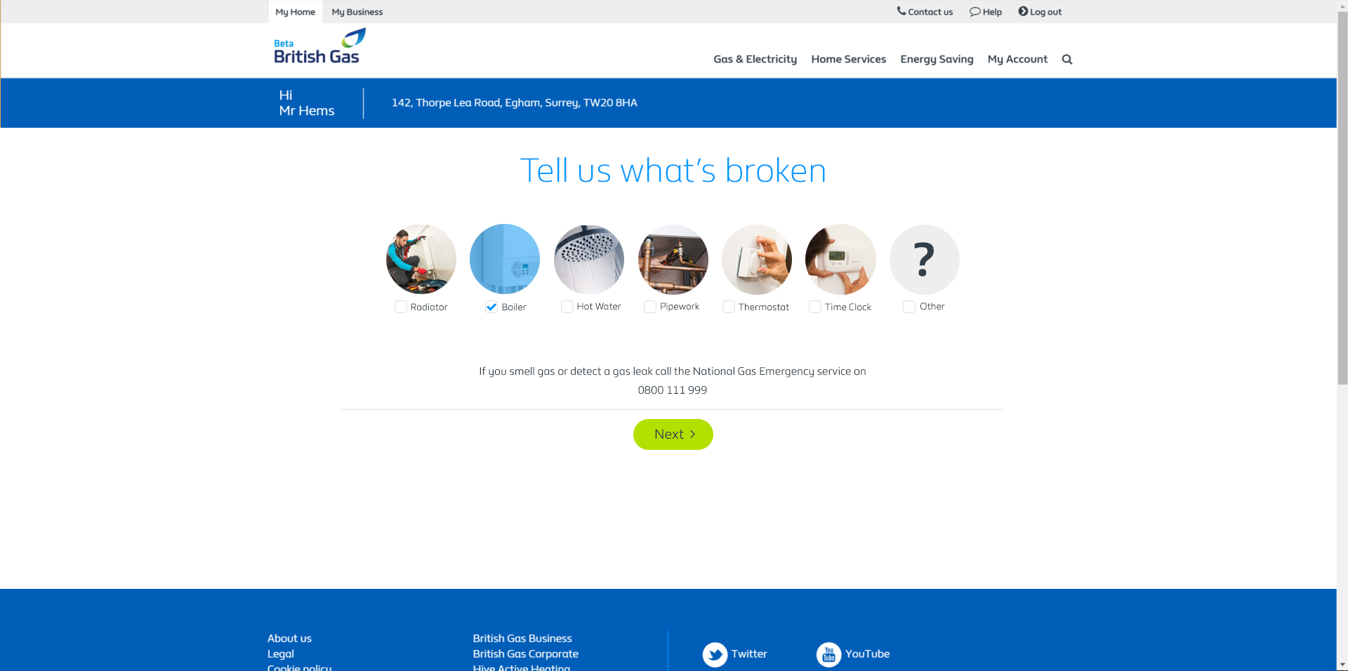British Gas time slot selection design